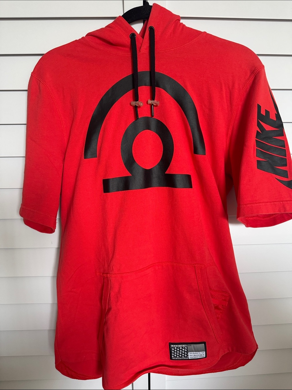 Nike Red Short Sleeve Hoodie with Black Graphics